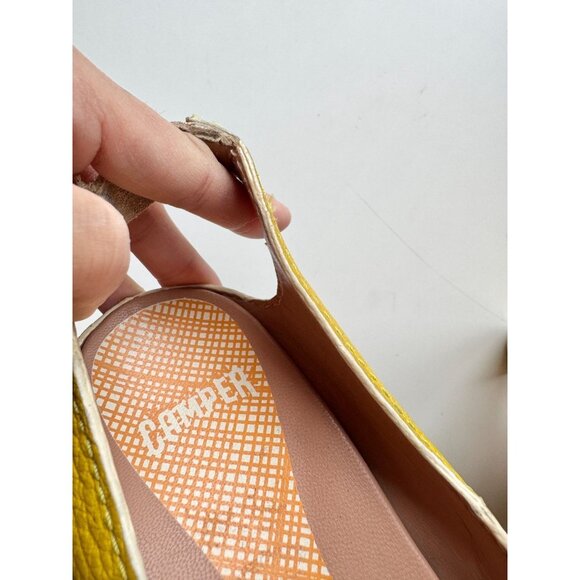 CAMPER Yellow Pebbled Leather Slingback Peep Toe Wedge Sandals, Size 35 - Picture 3 of 16